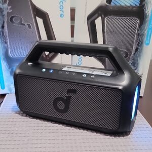 Anker Black Portable Bluetooth Speaker with Blue Accent Lights